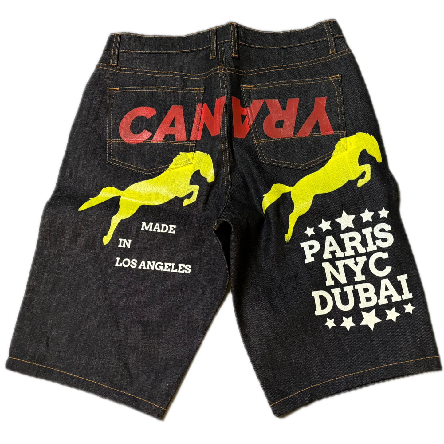 CANARY GLOBAL DENIM SHORTS (red/yellow)